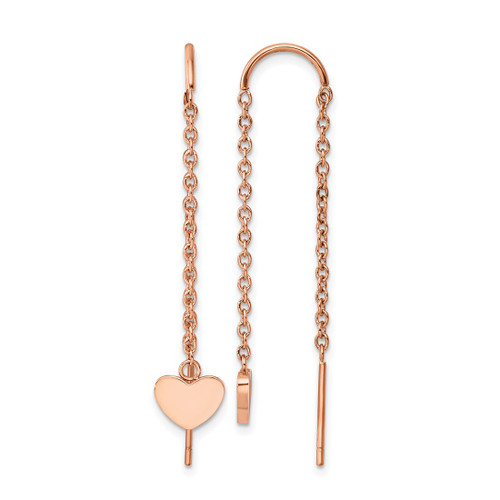 Chisel Stainless Steel Polished Rose Ion-Plated Threader Heart Dangle Earrings, 47.8 mm