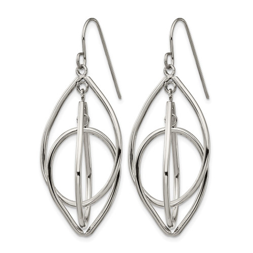Chisel Stainless Steel Polished Dangle Shepherd Hook Drop French Wire Earrings, 42.4 mm - View 2
