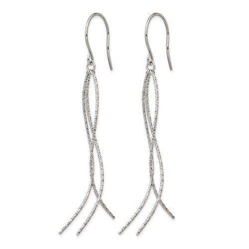 Chisel Stainless Steel Polished and Textured Dangle Shepherd Hook Drop French Wire Earrings, 66.2 mm - View 2