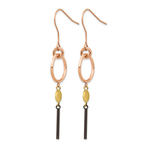 Chisel Stainless Steel Polished Black, Rose and Yellow Ion-Plated Dangle Shepherd Hook Drop French Wire Earrings, 68 mm - View 2