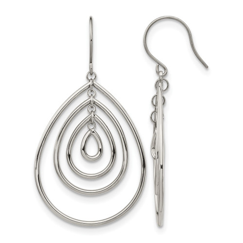 Chisel Stainless Steel Polished Dangle Shepherd Hook Drop French Wire Earrings, 56.4 mm