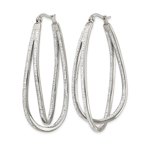 Chisel Stainless Steel Polished with Preciosa Crystal In and Out Twisted Hoop Earrings, 50.1 mm - View 2
