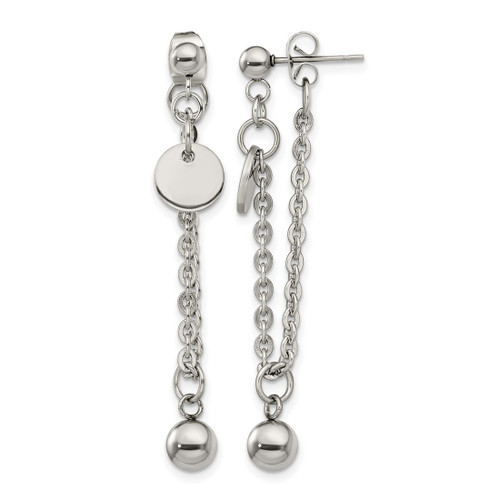Chisel Stainless Steel Polished Chain Front and Back Post Dangle Earrings, 49 mm