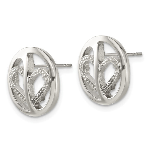 Stainless Steel Cubic Zirconia Circle Heart Stud Earrings, 15 mm - View 2
