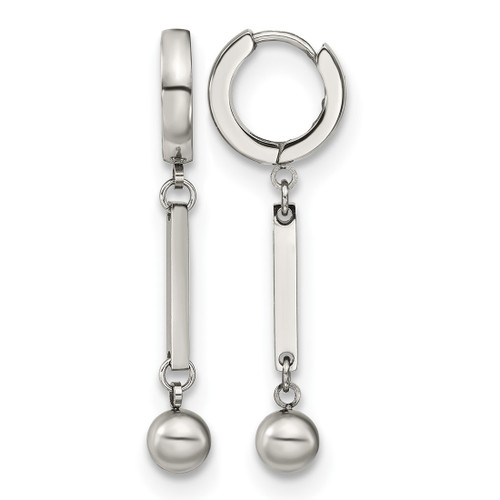 Chisel Stainless Steel Polished with Bar and Ball Dangle Hinged Hoop Drop Earrings, 37.5 mm