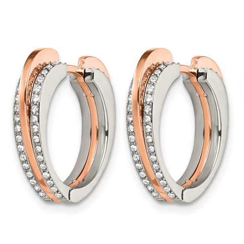 Chisel Stainless Steel Polished Rose Ion-Plated with Crystal Heart Hinged Hoop Earrings, 19.75 mm - View 2