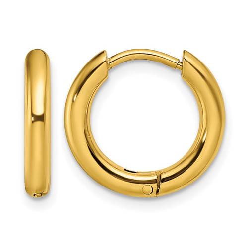 Chisel Stainless Steel Polished Yellow Ion-Plated 2.5 mm Hinged Hoop Earrings, 14 mm Long