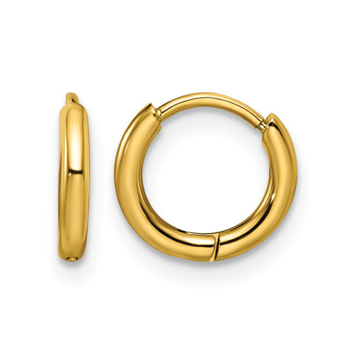 Chisel Stainless Steel Polished Yellow Ion-Plated 1.6 mm Hinged Hoop Earrings, 9.5 mm Long