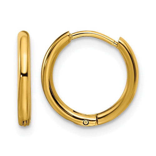 Chisel Stainless Steel Polished Yellow Ion-Plated 1.6 mm Hinged Hoop Earrings, 12 mm Long