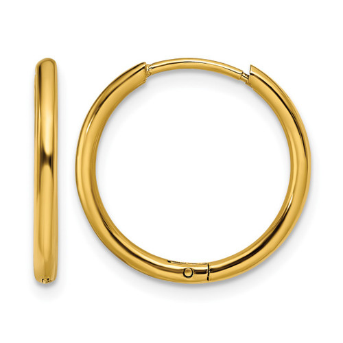 Chisel Stainless Steel Polished Yellow Ion-Plated 1.6 mm Hinged Hoop Earrings, 16.5 mm Long