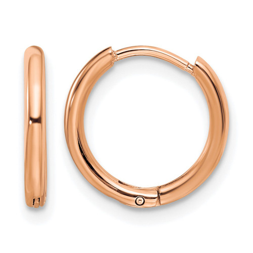 Chisel Stainless Steel Polished Rose Ion-Plated 1.6 mm Hinged Hoop Earrings, 12 mm Long