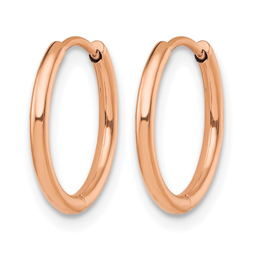 Chisel Stainless Steel Polished Rose Ion-Plated 1.6 mm Hinged Hoop Earrings, 14 mm Long - View 2
