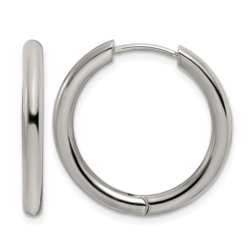 Chisel Stainless Steel Polished 3 mm Hinged Hoop Earrings, 25 mm Long