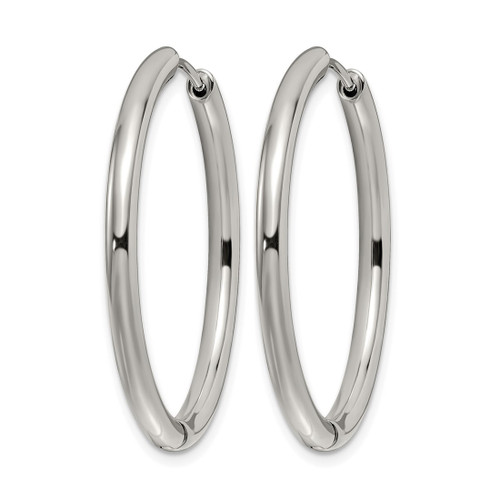 Chisel Stainless Steel Polished 3 mm Hinged Hoop Earrings, 35 mm Long - View 2