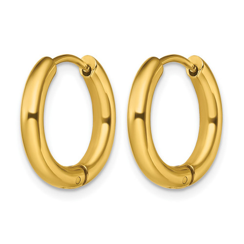 Chisel Stainless Steel Polished Yellow Ion-Plated 3 mm Hinged Hoop Earrings, 17 mm Long - View 2