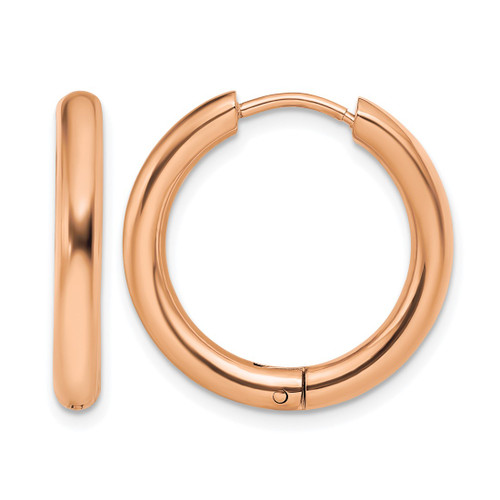 Chisel Stainless Steel Polished Rose Ion-Plated 3 mm Hinged Hoop Earrings, 21 mm Long