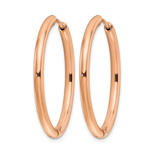 Chisel Stainless Steel Polished Rose Ion-Plated 3 mm Hinged Hoop Earrings, 35 mm Long - View 2