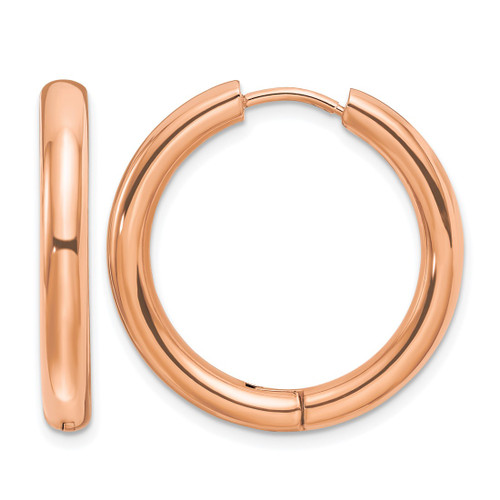 Chisel Stainless Steel Polished Rose Ion-Plated 3.5 mm Hinged Hoop Earrings, 25.5 mm Long