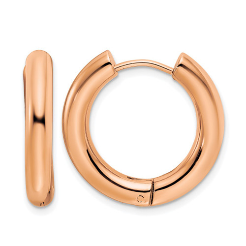 Chisel Stainless Steel Polished Rose Ion-Plated 4 mm Hinged Hoop Earrings, 23 mm Long