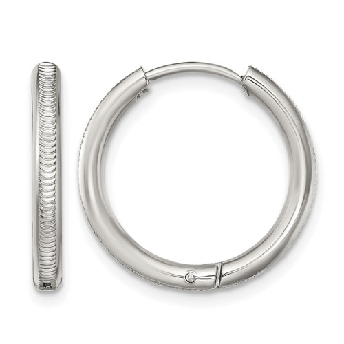 Chisel Stainless Steel Polished and Textured 2.5 mm Hinged Hoop Earrings, 20 mm Long