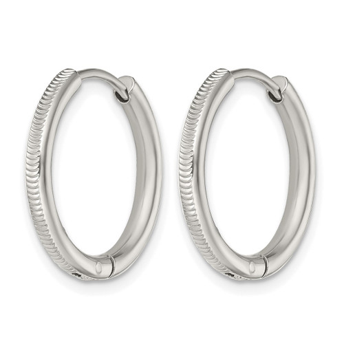Chisel Stainless Steel Polished and Textured 2.5 mm Hinged Hoop Earrings, 20 mm Long - View 2