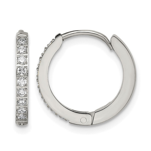 Chisel Stainless Steel Polished with Preciosa Crystal 2 mm Hinged Hoop Earrings, 15.5 mm Long