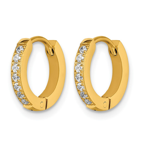 Chisel Stainless Steel Polished Yellow Ion-Plated with Preciosa Crystal Hinged Hoop Earrings, 12 mm - View 2