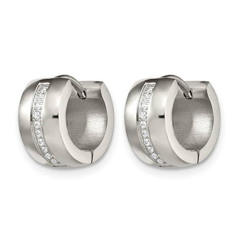 Chisel Stainless Steel Polished with Preciosa Crystal 7 mm Hinged Hoop Earrings, 12.5 mm Long - View 2