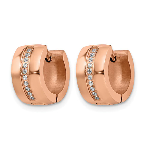 Chisel Stainless Steel Polished Rose Ion-Plated with Preciosa Crystal Hinged Hoop Earrings, 12.5 mm - View 2