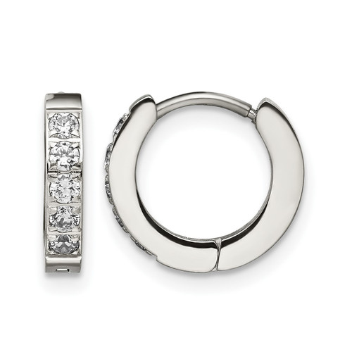 Chisel Stainless Steel Polished with Cubic Zirconia 2.5 mm Hinged Hoop Earrings, 12 mm Long