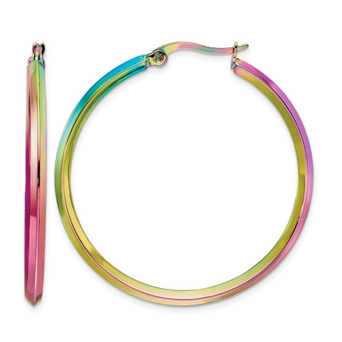 Chisel Stainless Steel Polished Rainbow Ion-Plated 2.5 mm Hoop Earrings, 42.5 mm Long
