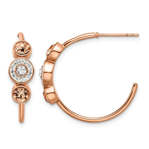 Chisel Stainless Steel Polished Rose Ion-Plated with Preciosa Crystal Post Hoop Earrings, 25 mm