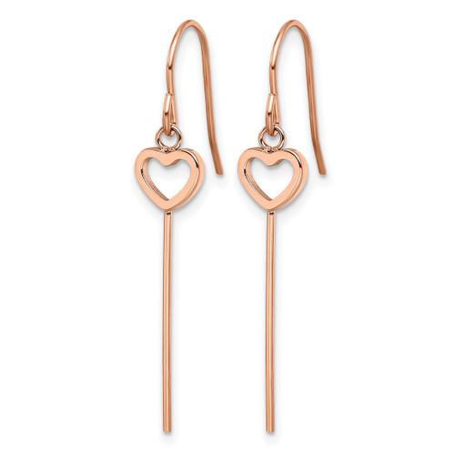 Chisel Stainless Steel Polished Rose Ion-Plated Heart and Bar Dangle Shepherd Hook Drop French Wire Earrings, 29 mm - View 2
