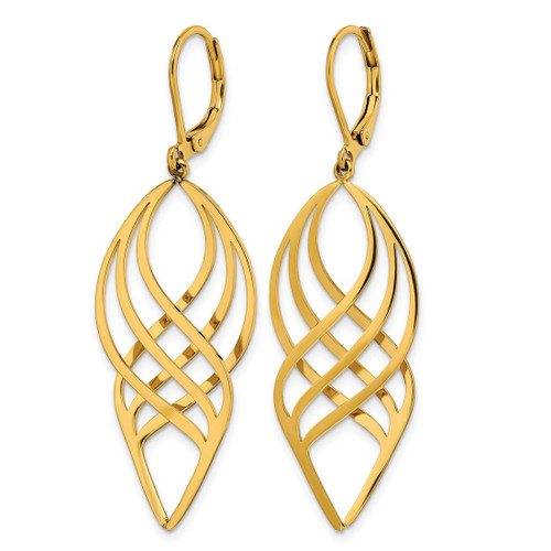Chisel Stainless Steel Polished Yellow Ion-Plated Twisted Dangle Leverback Drop Earrings, 39 mm - View 2