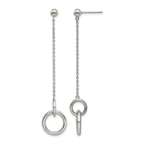Stainless Steel Polished Circles Post Dangle Earrings, 62 mm