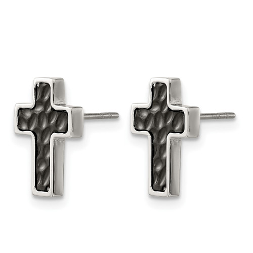 Chisel Stainless Steel Brushed Polished and Textured Black Ion-Plated Cross Stud Earrings, 14 mm - View 2