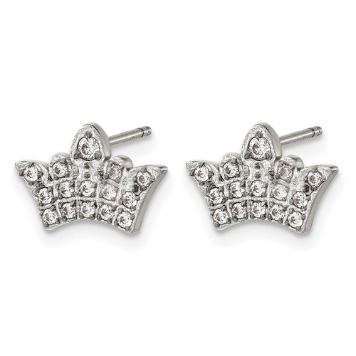 Chisel Stainless Steel Polished with Cubic Zirconia Crown Stud Earrings, 8.5 mm - View 2