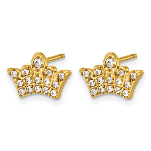 Chisel Stainless Steel Polished Yellow Ion-Plated with Cubic Zirconia Crown Stud Earrings, 8.5 mm - View 2