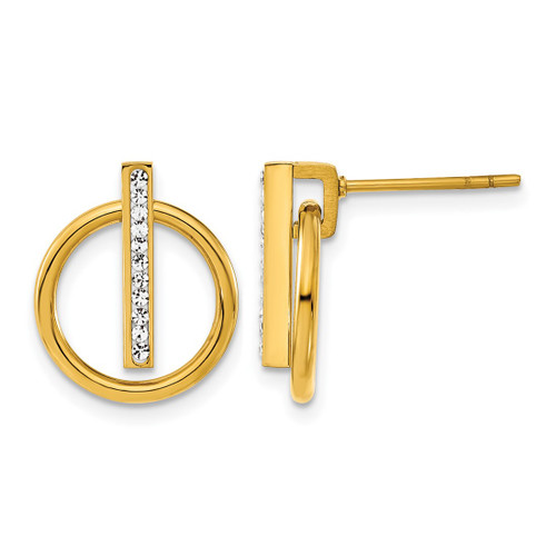 Chisel Stainless Steel Polished Yellow Ion-Plated Preciosa Crystal Post Dangle Stud Earrings, 15.5 mm