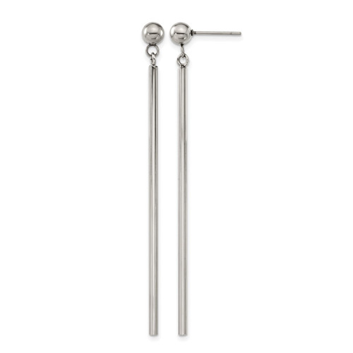 Chisel Stainless Steel Polished Bar Post Dangle Earrings, 68 mm, 5 mm Wide