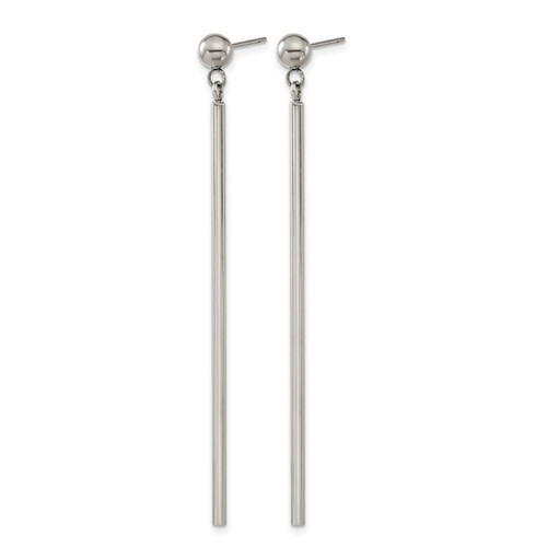 Chisel Stainless Steel Polished Bar Post Dangle Earrings, 68 mm, 5 mm Wide - View 2