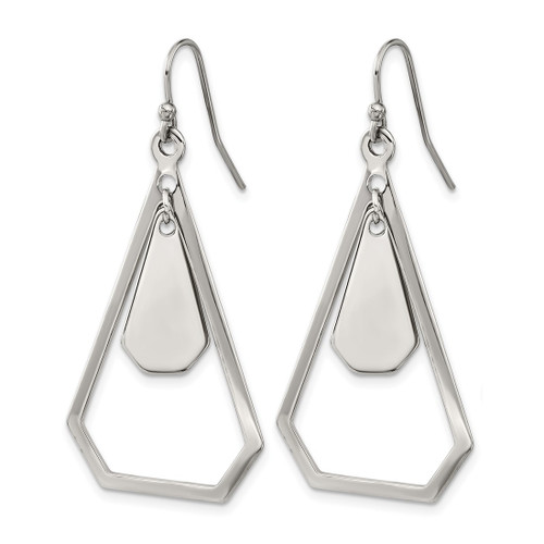 Chisel Stainless Steel Polished Dangle Shepherd Hook Drop French Wire Earrings, 39.5 mm - View 2