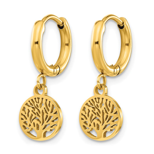 Chisel Stainless Steel Polished Yellow Ion-Plated Tree Dangle Hoop Earrings, 22.5 mm - View 2