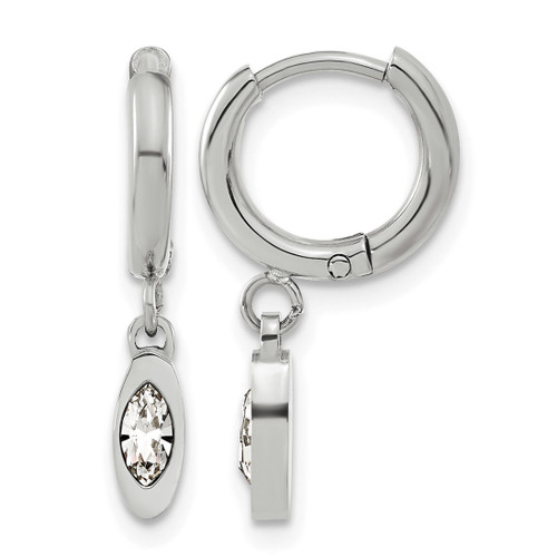 Chisel Stainless Steel Polished with Crystal Dangle Hoop Drop Earrings, 20.5 mm