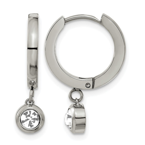 Chisel Stainless Steel Polished with Cubic Zirconia Dangle Hoop Earrings, 24.5 mm