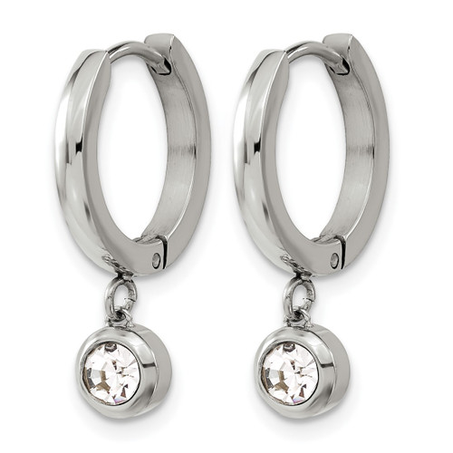 Chisel Stainless Steel Polished with Cubic Zirconia Dangle Hoop Earrings, 24.5 mm - View 2