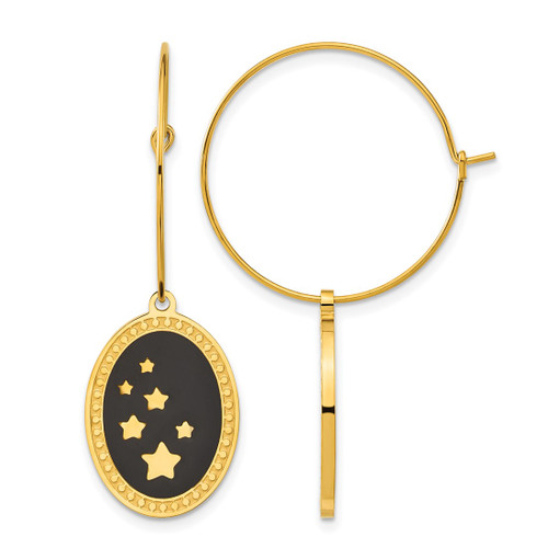 Chisel Stainless Steel Polished Yellow Ion-Plated Enameled Stars Dangle Hoop Earrings, 43 mm