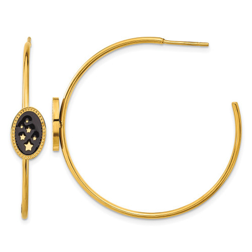 Chisel Stainless Steel Polished Yellow Ion-Plated Enameled Stars Post Hoop Earrings, 41.5 mm