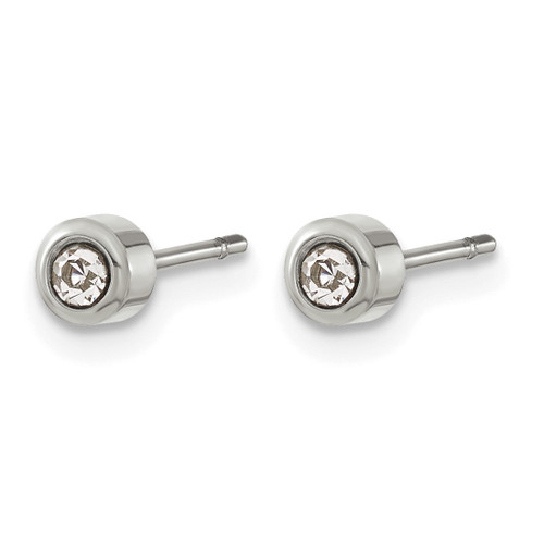 Chisel Stainless Steel Polished Crystal Stud Earrings, 4 mm - View 2