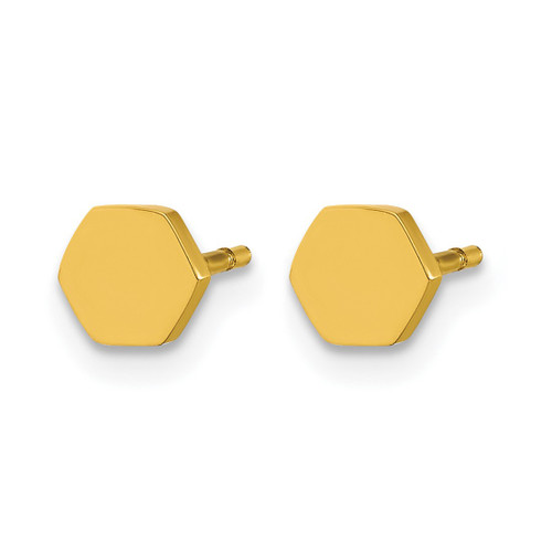 Chisel Stainless Steel Polished Yellow Ion-Plated Hexagon Stud Earrings, 5 mm - View 2
